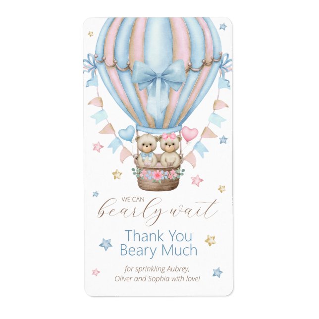 We Can Bearly Wait Boy Girl Twins Thank You (Front)