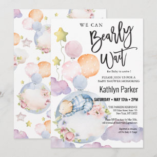 We Can Bearly Wait Boy Teddy Bear Baby Shower Invitation
