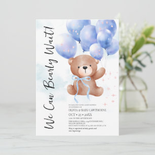We Can Bearly Wait Boy Teddy Bear Baby Shower  Invitation