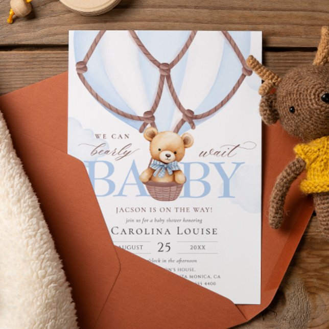 We Can Bearly Wait! Boy Teddy Bear Baby Shower  Invitation (Creator Uploaded)