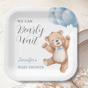 We Can Bearly Wait Boy Teddy Bear Baby Shower Paper Plate