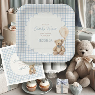 We Can Bearly Wait Boy Teddy Bear Baby Shower Paper Plate