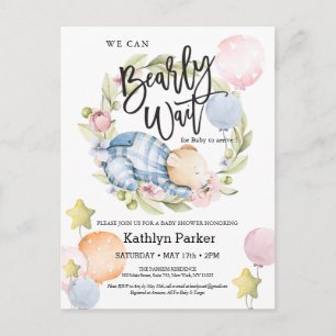 We Can Bearly Wait Boy Teddy Bear Baby Shower Postcard