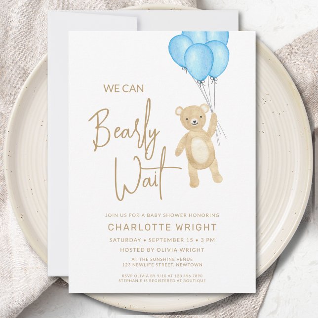 We Can Bearly Wait Boy's Baby Shower Invitation (Creator Uploaded)
