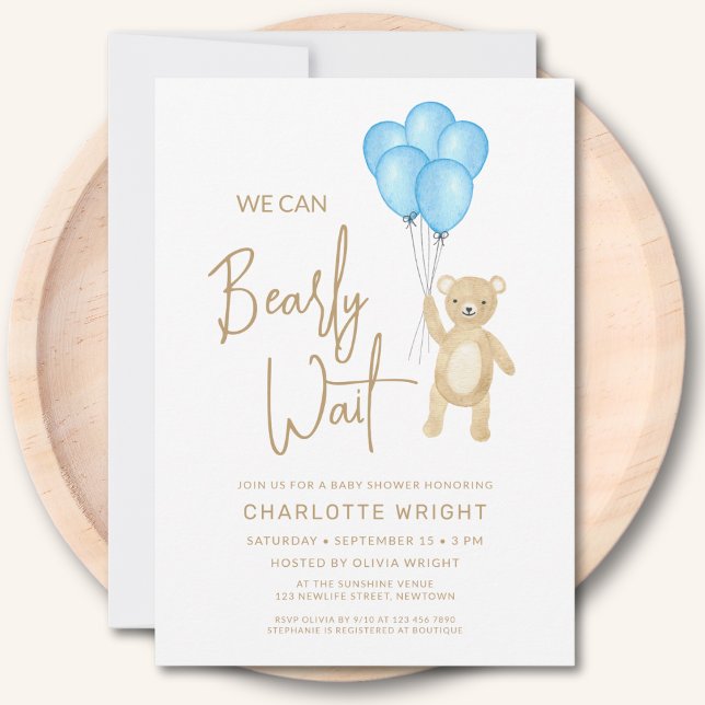 We Can Bearly Wait Boy's Baby Shower Invitation (Creator Uploaded)