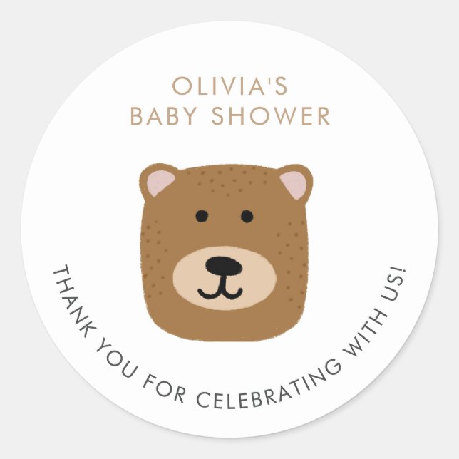 We Can Bearly Wait Boys Baby Shower Thank You Classic Round Sticker (Front)