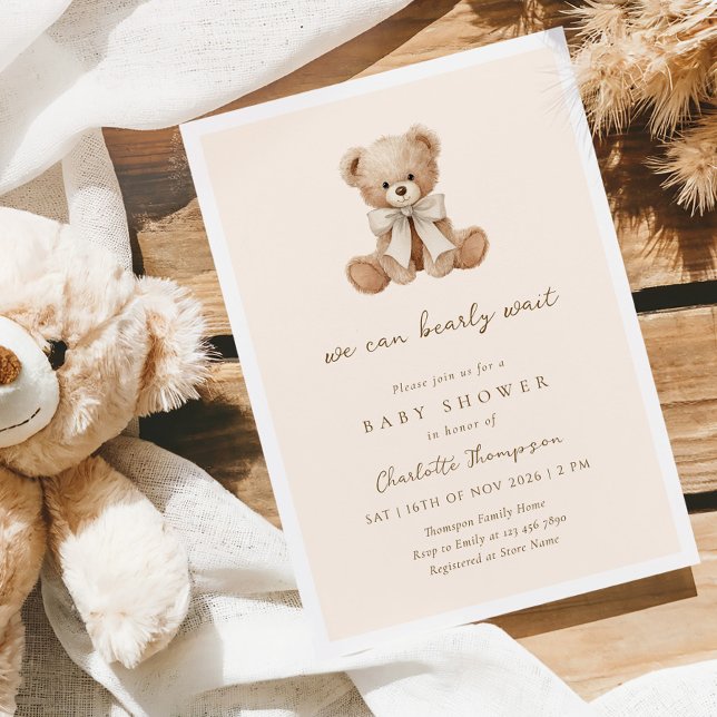 We Can Bearly Wait Brown Baby Shower Invitation (Creator Uploaded)