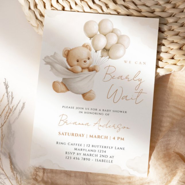 We Can Bearly Wait Brown Baby Shower Invitation (Creator Uploaded)