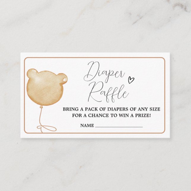 We Can Bearly Wait Brown Balloon Diaper Raffle Enclosure Card (Front)