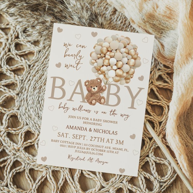 We Can Bearly Wait Brown Bear Baby Shower Invitation (Creator Uploaded)