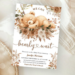 We Can Bearly Wait Brown Bear Cub Baby Shower  Invitation