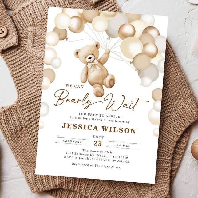 We Can Bearly Wait Brown Teddy Bear Baby Shower Invitation (Creator Uploaded)
