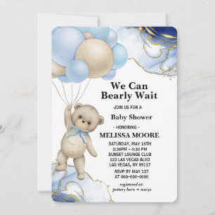 We Can Bearly Wait Champagne Gold Abstract Invitation