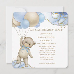 We Can Bearly Wait Champagne Gold Abstract Invitation