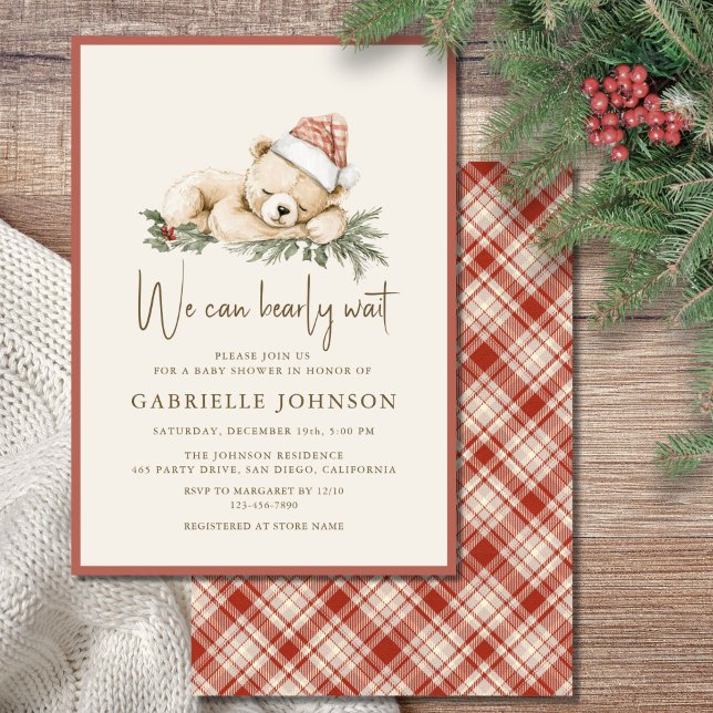 We Can Bearly Wait Christmas Baby Shower Invitation (Creator Uploaded)