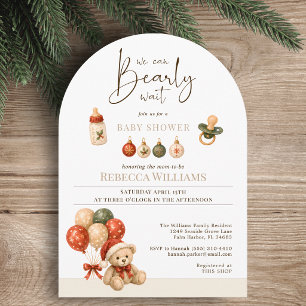 We Can Bearly Wait Christmas Bear Baby Shower Invitation