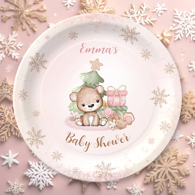 We Can Bearly Wait Christmas Girl Baby Shower Paper Plate (We Can Bearly Wait Christmas Girl Baby Shower Paper Plates)