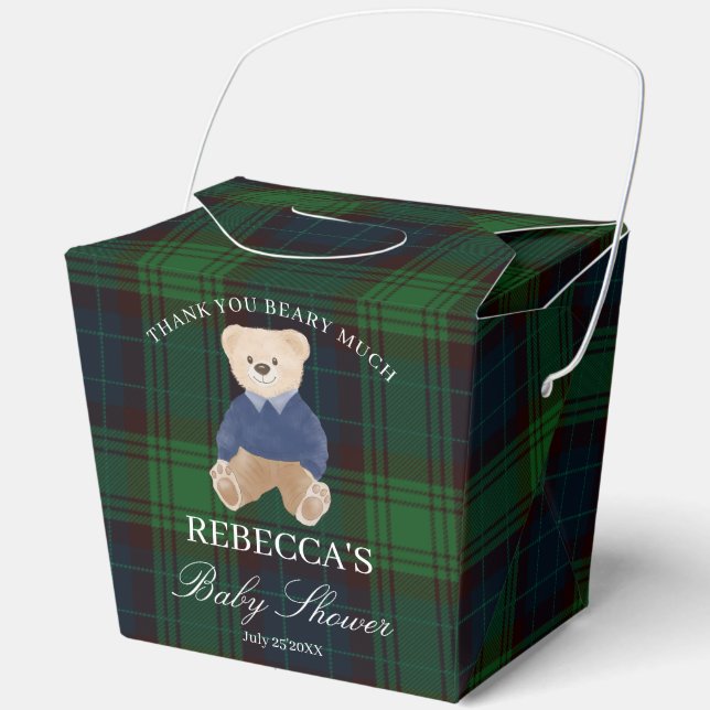 We can bearly wait classic plaid baby shower favour box (Front)