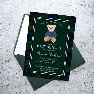 We can bearly wait classic plaid baby shower invitation