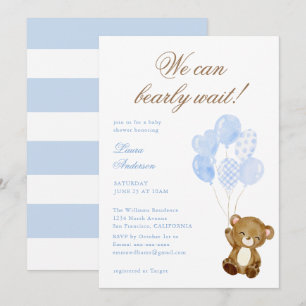 We Can Bearly Wait Classic Script Baby Shower Invitation