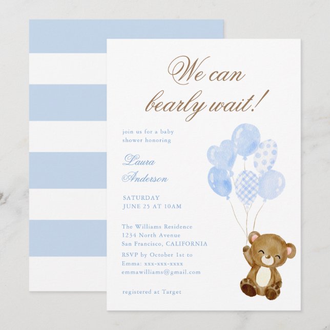 We Can Bearly Wait Classic Script Baby Shower Invitation (Front/Back)