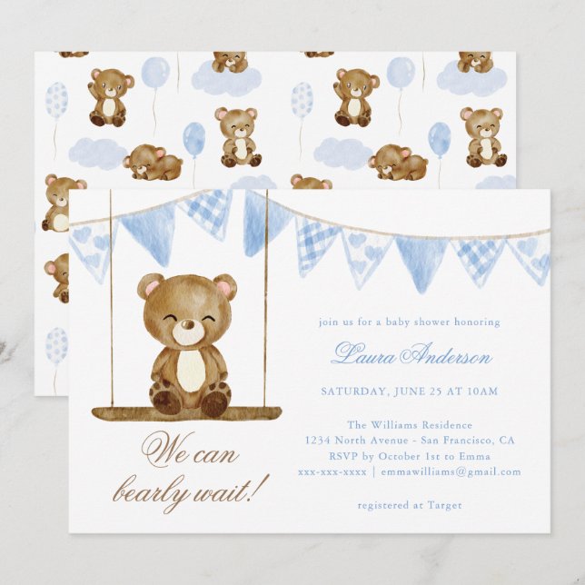 We Can Bearly Wait Classic Script Baby Shower Invitation (Front/Back)