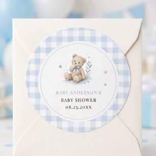 We Can Bearly Wait Classic Teddy Blue Custom Round Sticker