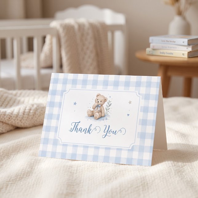 We Can Bearly Wait Classic Teddy Blue Custom Thank You Card (We Can Bearly Wait Classic Teddy Blue Custom Thank You Card)