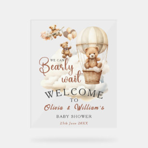 We Can Bearly Wait Cub Brown Baby Shower Acrylic Sign