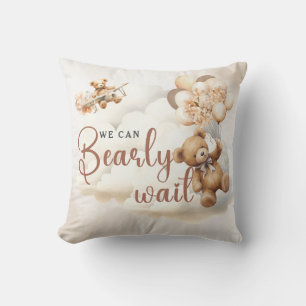 We Can Bearly Wait Cub Brown Baby Shower Cushion
