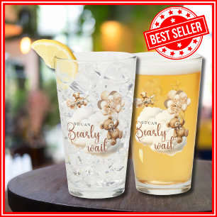 We Can Bearly Wait Cub Brown Baby Shower Glass