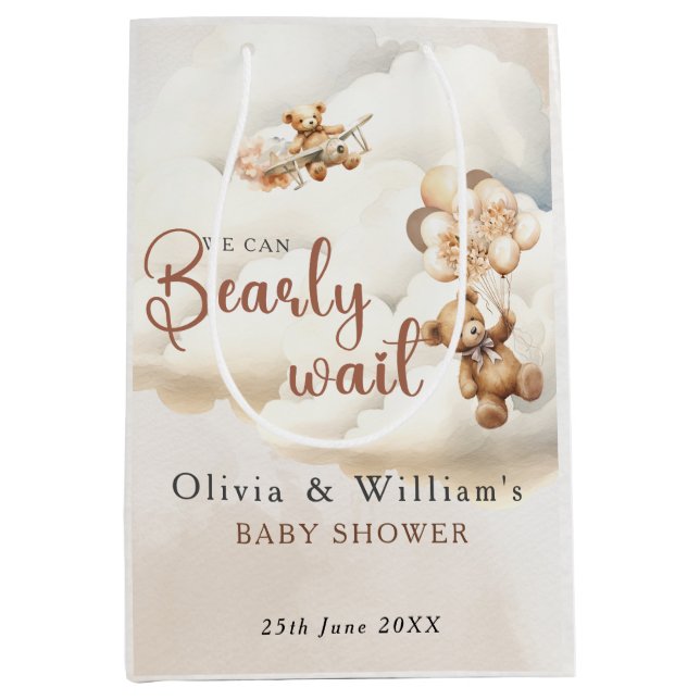 We Can Bearly Wait Cub Brown Baby Shower Medium Gift Bag (Front)