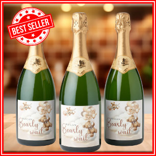 We Can Bearly Wait Cub Brown Baby Shower Sparkling Wine Label