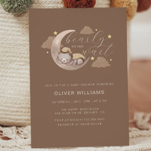 We Can Bearly Wait Cub Brown Moon Star Baby Shower Invitation