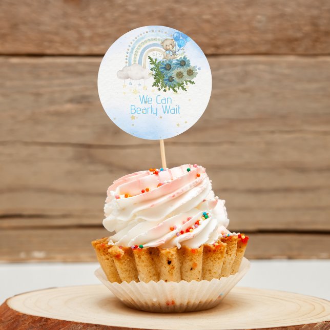 We Can Bearly Wait Cupcake Topper Classic Round Sticker (Creator Uploaded)