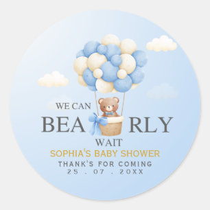 We can Bearly Wait Cute Bear Baby Shower Boy Classic Round Sticker