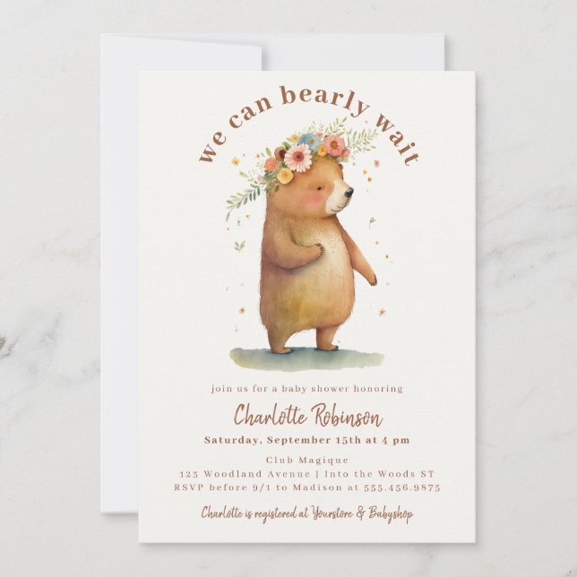 We Can Bearly Wait Cute Bear Baby Shower Invitation (Front)
