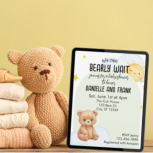 We Can Bearly Wait, cute bear baby shower Invitation