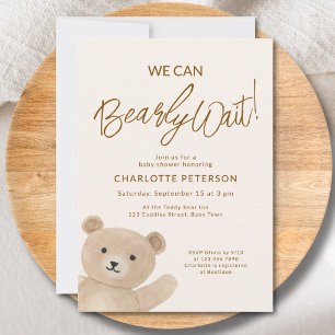 We Can Bearly Wait Cute Bear Baby Shower Invitation