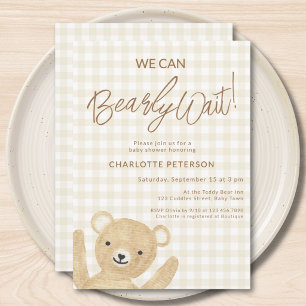 We Can Bearly Wait Cute Bear Baby Shower Invitation