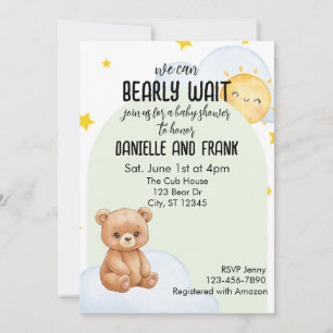 We Can Bearly Wait, cute bear baby shower Invitation