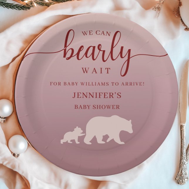 We Can Bearly Wait Cute Bear Baby Shower  Paper Plate (Creator Uploaded)