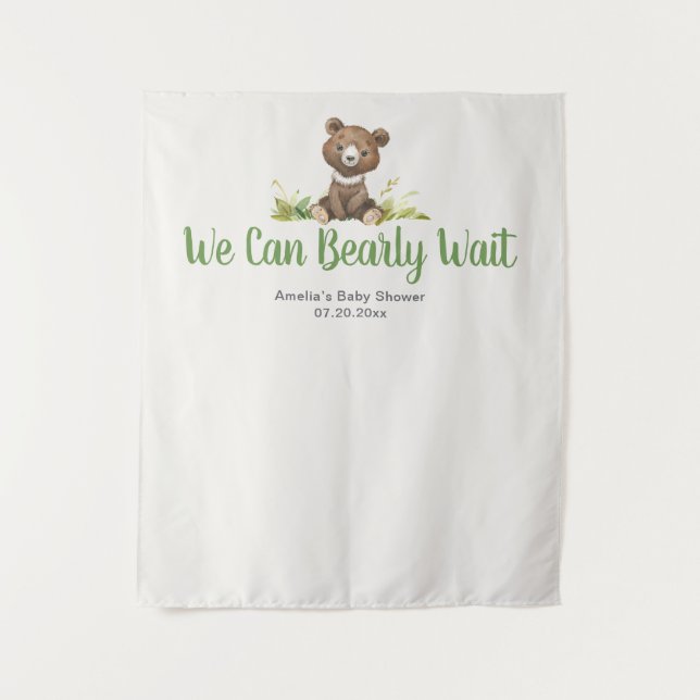 We Can Bearly Wait Cute Bear Baby Shower Tapestry (Front)