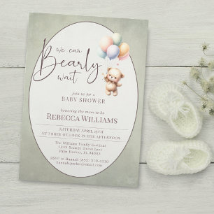 We can bearly wait cute bear balloon baby shower invitation