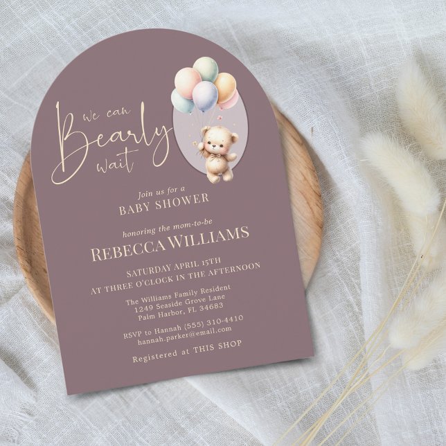 We can bearly wait cute bear balloon baby shower invitation (Creator Uploaded)
