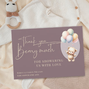We can bearly wait cute bear balloon baby shower thank you card