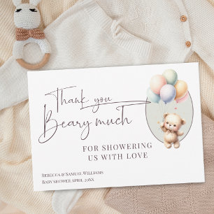 We can bearly wait cute bear balloon baby shower thank you card