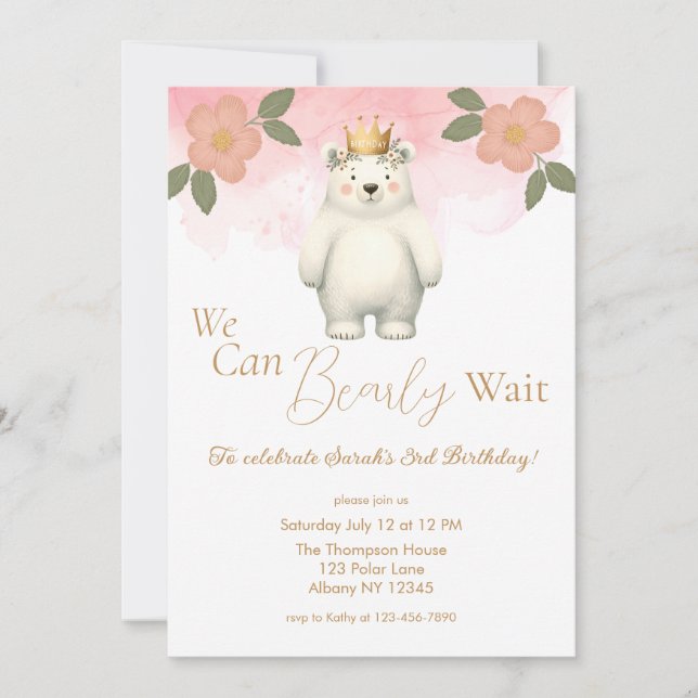 We Can Bearly Wait Cute Bear Birthday Invitation (Front)