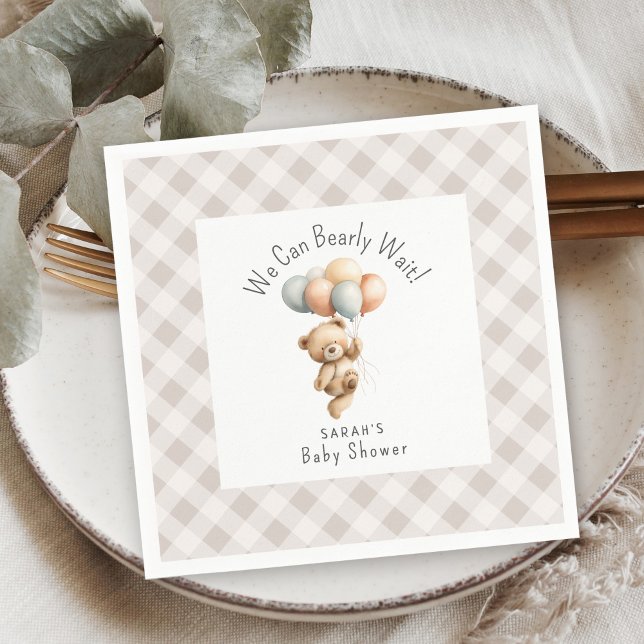 We Can Bearly Wait Cute Bear Boy Baby Shower Napkin (Creator Uploaded)