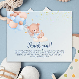 We Can Bearly Wait Cute Bear Boy Baby Shower Thank You Card